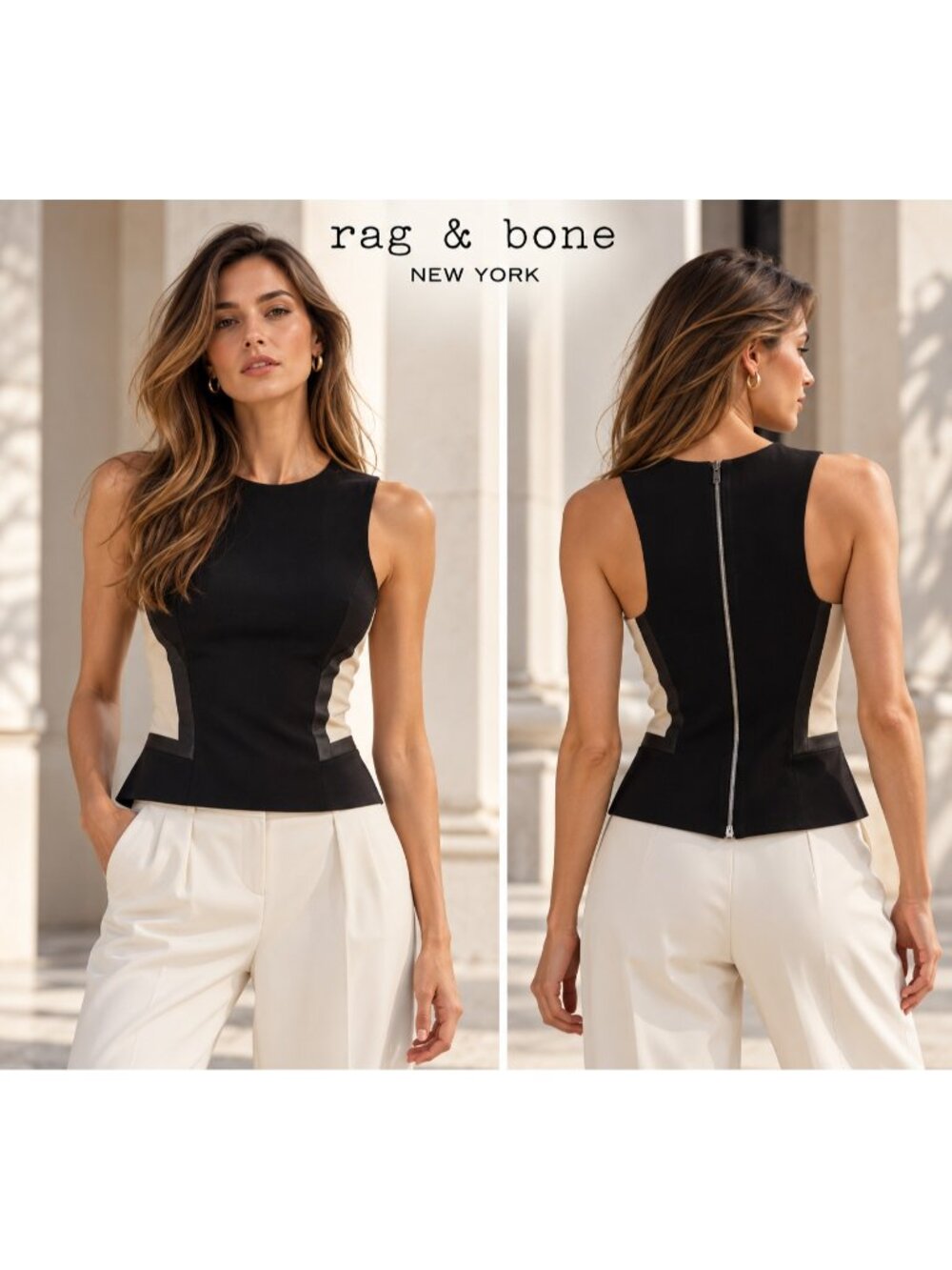 Rag & Bone Black Mesh Lamb Leather Trim Sleeveless Top Size 2 Made in USA